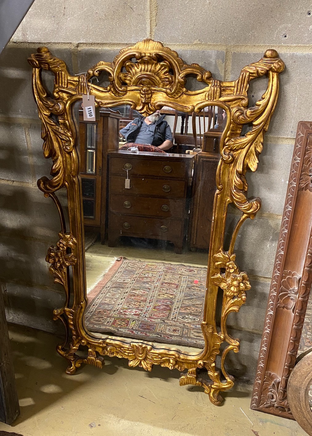 A George III style rectangular gilt framed wall mirror, width 72cm, height 117cm